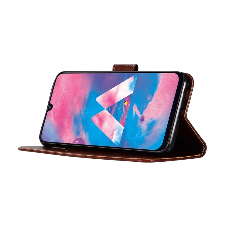 Premium Vintage Leather Wallet Case for Samsung Galaxy M30 - Coffee-5