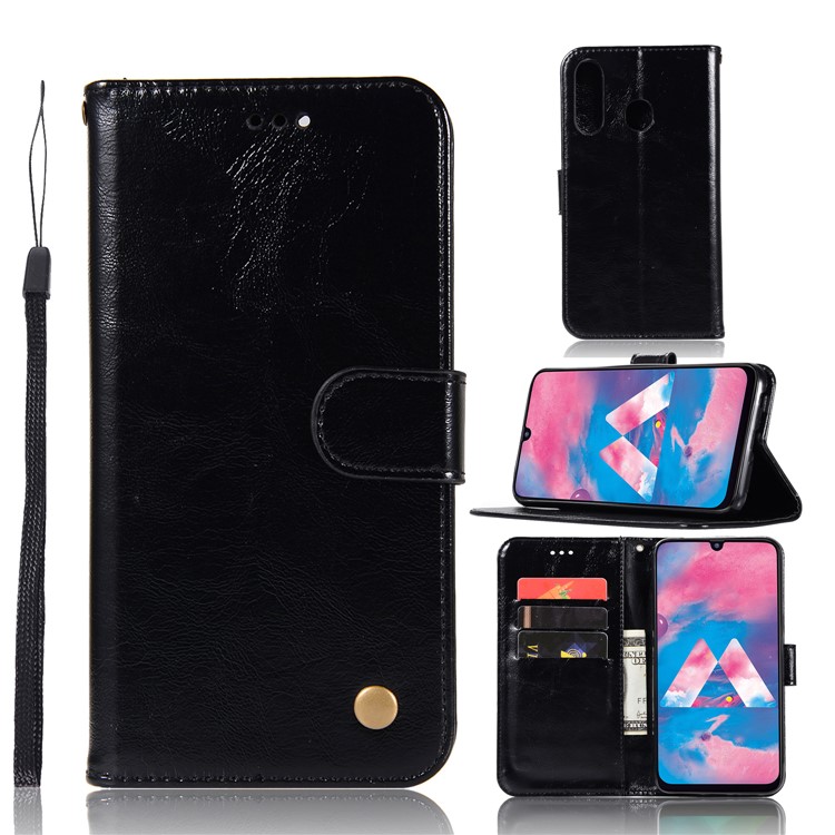 Premium Vintage Leather Wallet Case for Samsung Galaxy M30 - Black-1