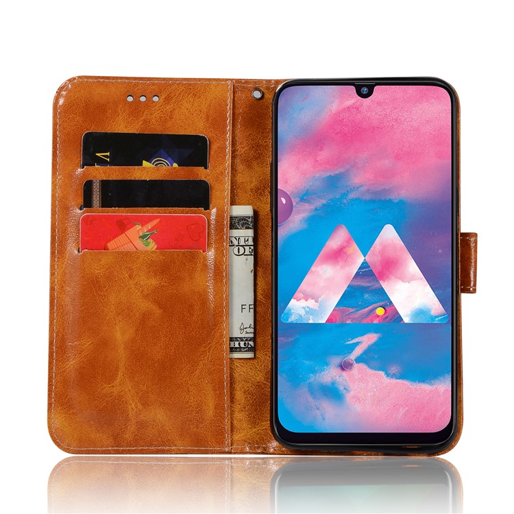 Premium Vintage Leather Wallet Case for Samsung Galaxy M30 - Brown-4