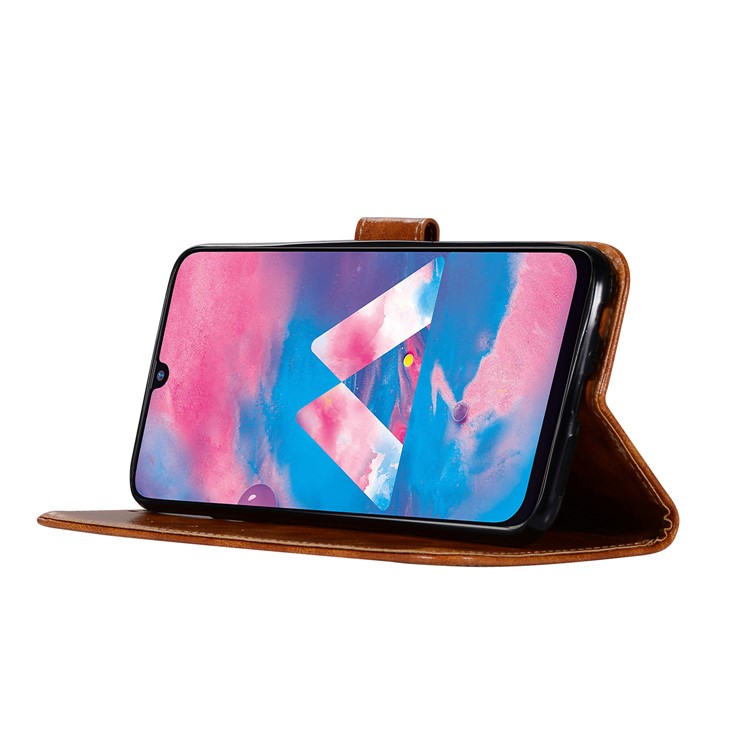 Premium Vintage Leather Wallet Case for Samsung Galaxy M30 - Brown-5