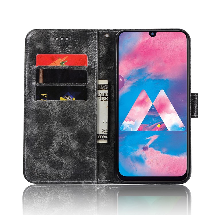 Premium Vintage Leather Wallet Case for Samsung Galaxy M30 - Grey-4