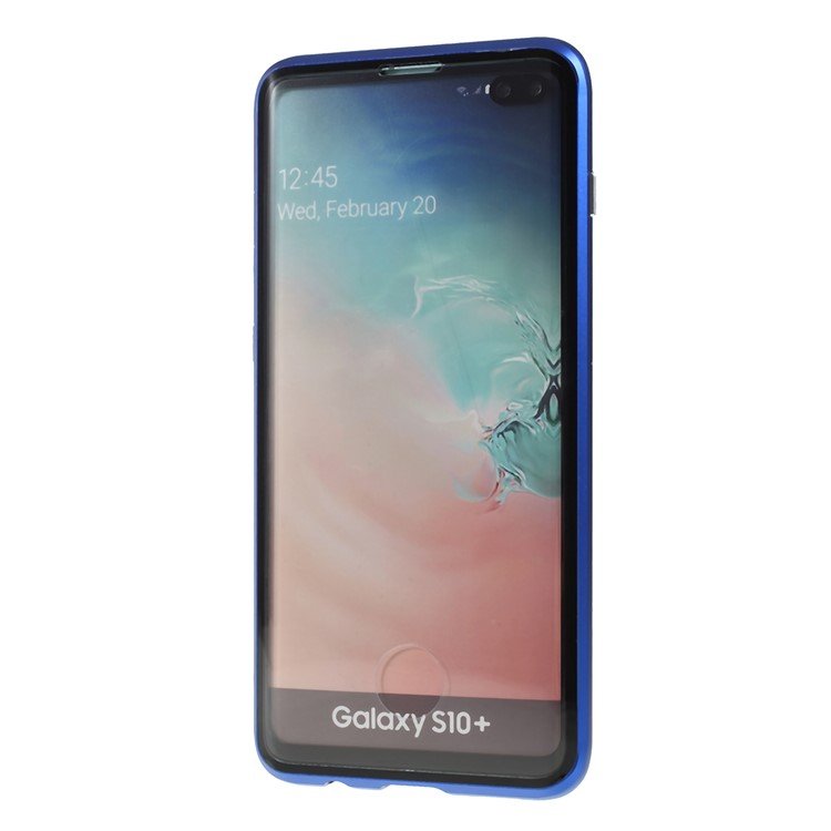Magnetic Adsorption Glass + Metal Full Protection Phone Case for Samsung Galaxy S10 Plus - Blue-4