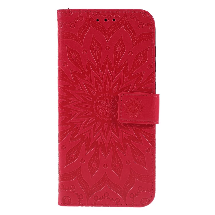 Imprint Sunflower PU Leather Wallet Magnetic Stand Cover for Samsung Galaxy A50 / A50s / A30s - Red-1