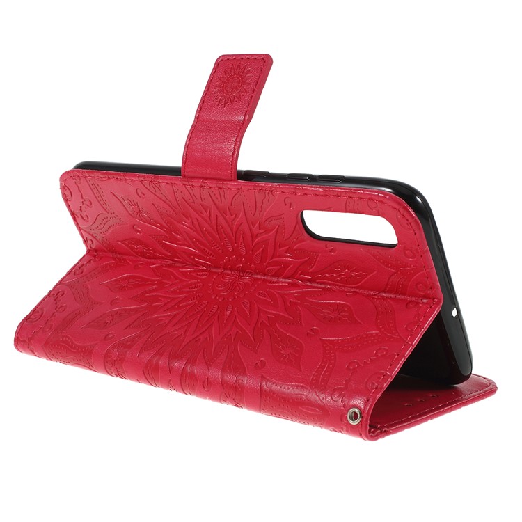 Imprint Sunflower PU Leather Wallet Magnetic Stand Cover for Samsung Galaxy A50 / A50s / A30s - Red-3