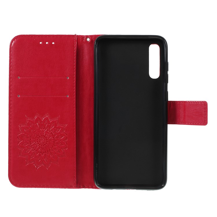 Imprint Sunflower PU Leather Wallet Magnetic Stand Cover for Samsung Galaxy A50 / A50s / A30s - Red-4