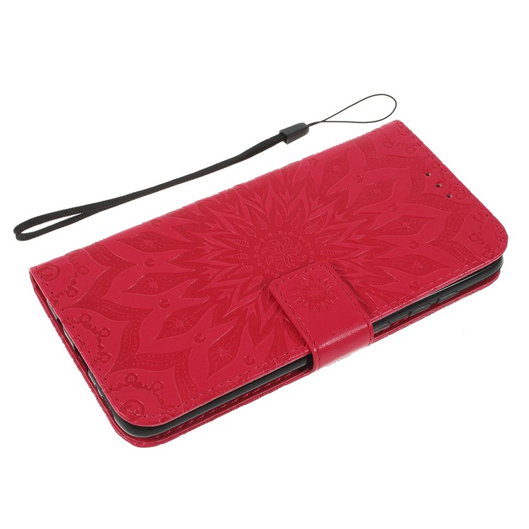 Imprint Sunflower PU Leather Wallet Magnetic Stand Cover for Samsung Galaxy A50 / A50s / A30s - Red-5