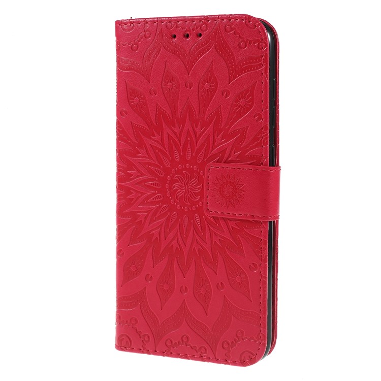 Imprint Sunflower PU Leather Wallet Magnetic Stand Cover for Samsung Galaxy A50 / A50s / A30s - Red-6