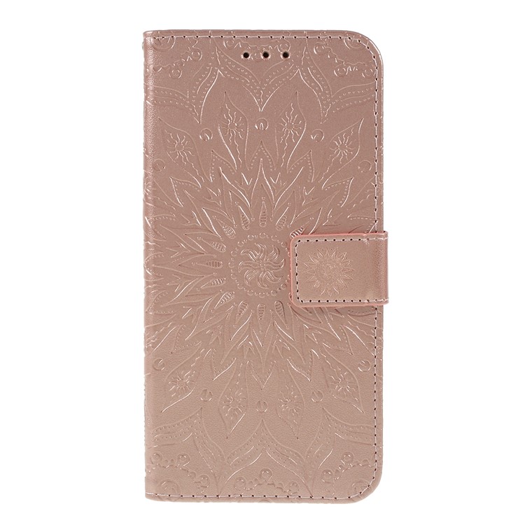 Imprint Sunflower PU Leather Wallet Magnetic Stand Cover for Samsung Galaxy A50 / A50s / A30s - Rose Gold-1