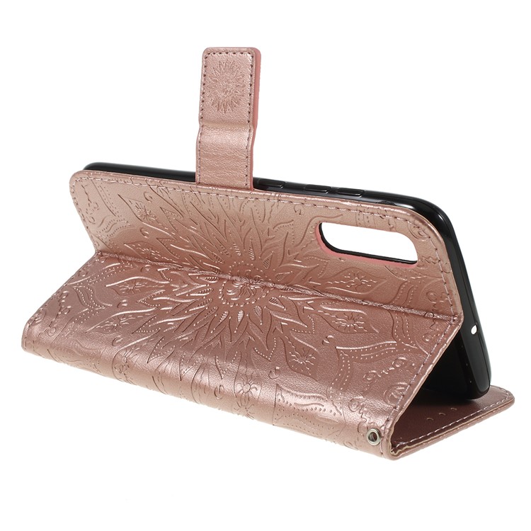 Imprint Sunflower PU Leather Wallet Magnetic Stand Cover for Samsung Galaxy A50 / A50s / A30s - Rose Gold-3