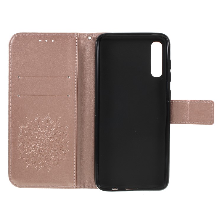 Imprint Sunflower PU Leather Wallet Magnetic Stand Cover for Samsung Galaxy A50 / A50s / A30s - Rose Gold-4