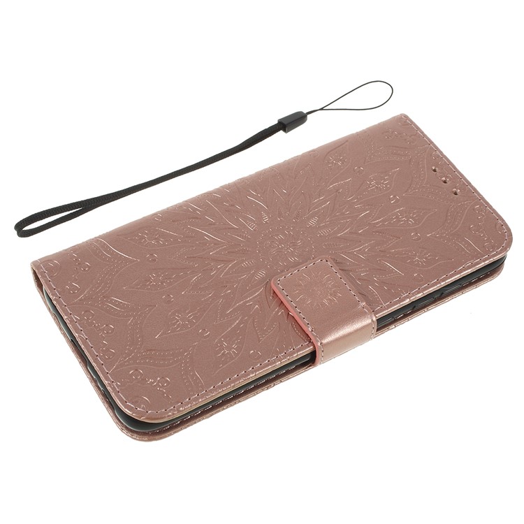 Imprint Sunflower PU Leather Wallet Magnetic Stand Cover for Samsung Galaxy A50 / A50s / A30s - Rose Gold-5