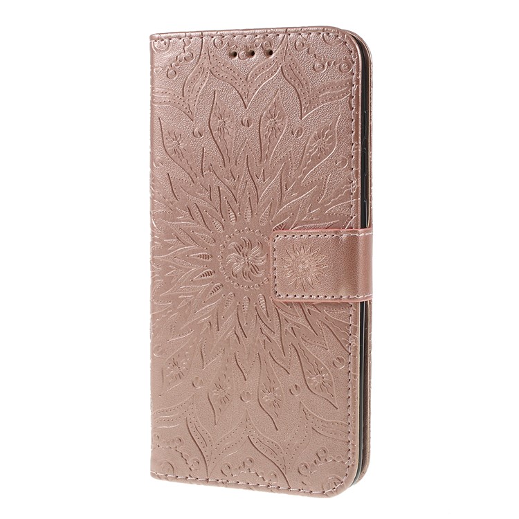 Imprint Sunflower PU Leather Wallet Magnetic Stand Cover for Samsung Galaxy A50 / A50s / A30s - Rose Gold-6