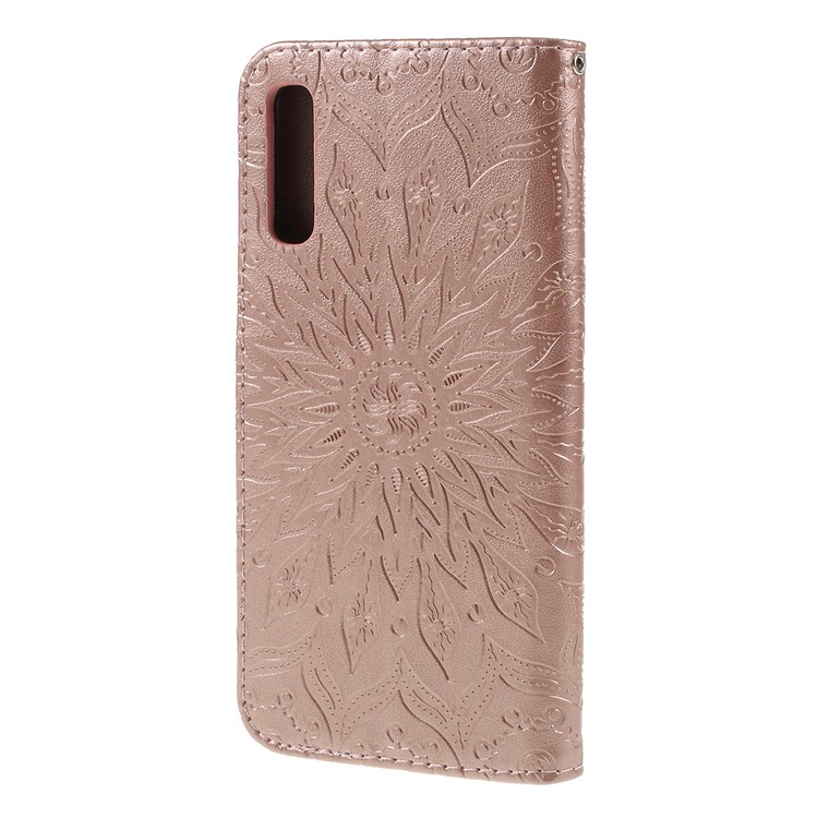 Imprint Sunflower PU Leather Wallet Magnetic Stand Cover for Samsung Galaxy A50 / A50s / A30s - Rose Gold-7