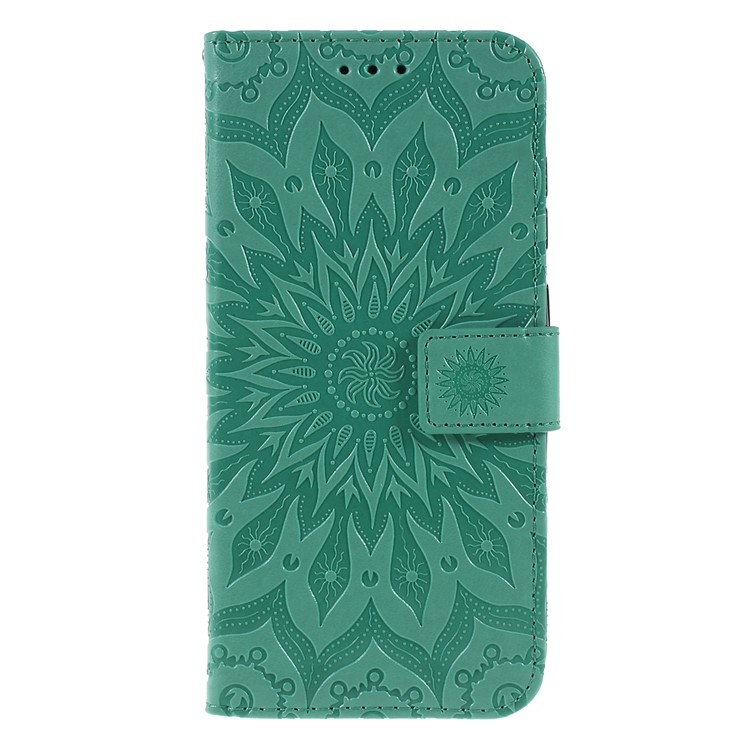 Imprint Sunflower PU Leather Wallet Magnetic Stand Cover for Samsung Galaxy A50 / A50s / A30s - Cyan-1