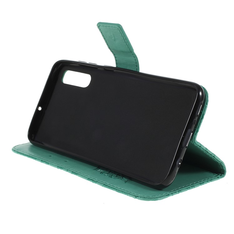 Imprint Sunflower PU Leather Wallet Magnetic Stand Cover for Samsung Galaxy A50 / A50s / A30s - Cyan-2