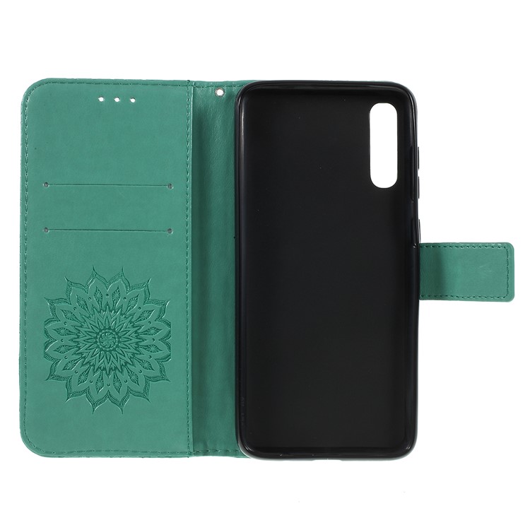 Imprint Sunflower PU Leather Wallet Magnetic Stand Cover for Samsung Galaxy A50 / A50s / A30s - Cyan-4