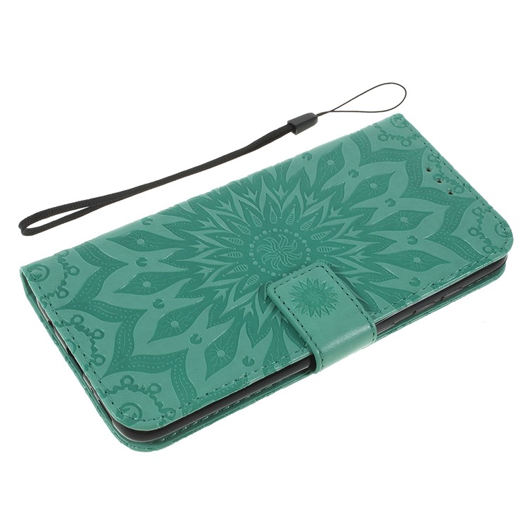 Imprint Sunflower PU Leather Wallet Magnetic Stand Cover for Samsung Galaxy A50 / A50s / A30s - Cyan-5