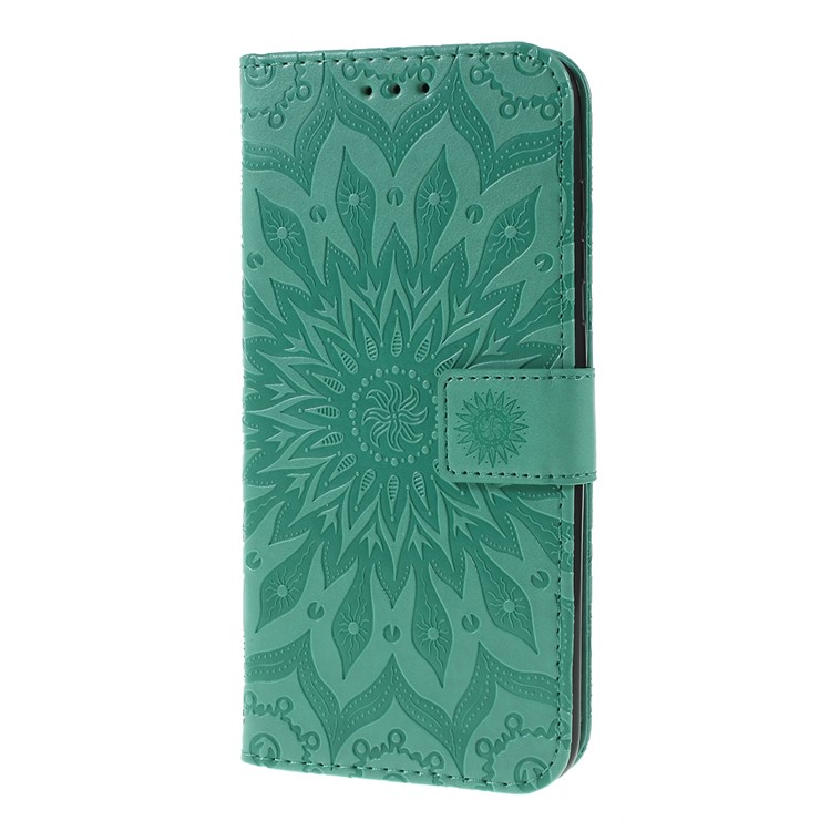 Imprint Sunflower PU Leather Wallet Magnetic Stand Cover for Samsung Galaxy A50 / A50s / A30s - Cyan-6
