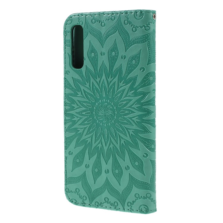 Imprint Sunflower PU Leather Wallet Magnetic Stand Cover for Samsung Galaxy A50 / A50s / A30s - Cyan-7
