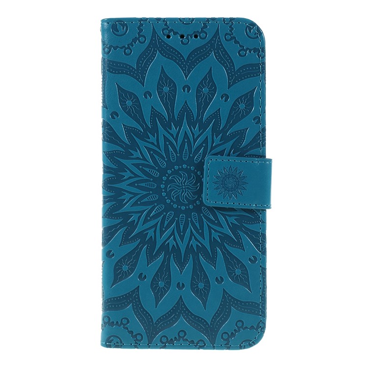 Imprint Sunflower PU Leather Wallet Magnetic Stand Cover for Samsung Galaxy A50 / A50s / A30s - Blue-1