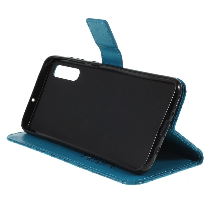 Imprint Sunflower PU Leather Wallet Magnetic Stand Cover for Samsung Galaxy A50 / A50s / A30s - Blue-2