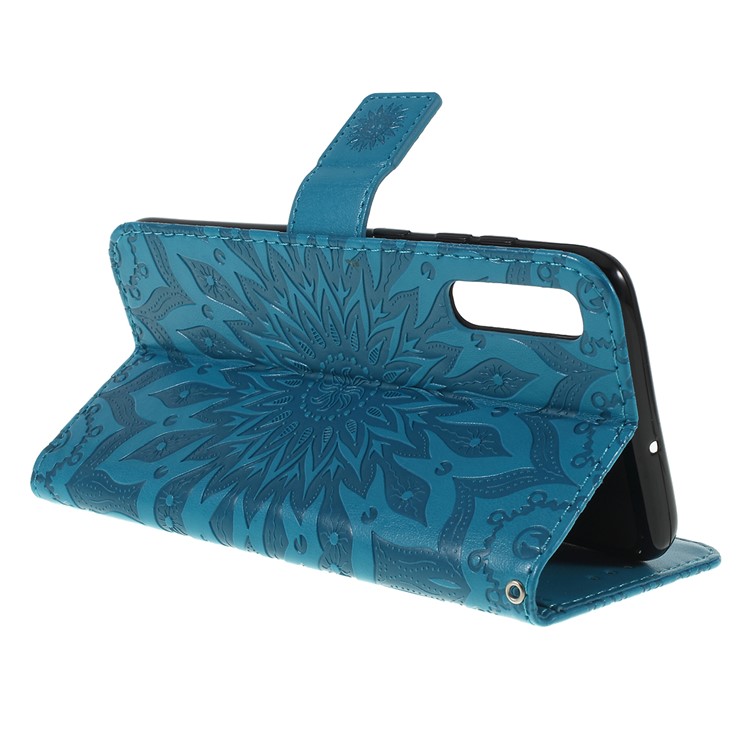 Imprint Sunflower PU Leather Wallet Magnetic Stand Cover for Samsung Galaxy A50 / A50s / A30s - Blue-3