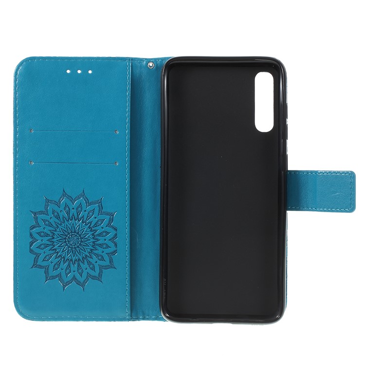 Imprint Sunflower PU Leather Wallet Magnetic Stand Cover for Samsung Galaxy A50 / A50s / A30s - Blue-4