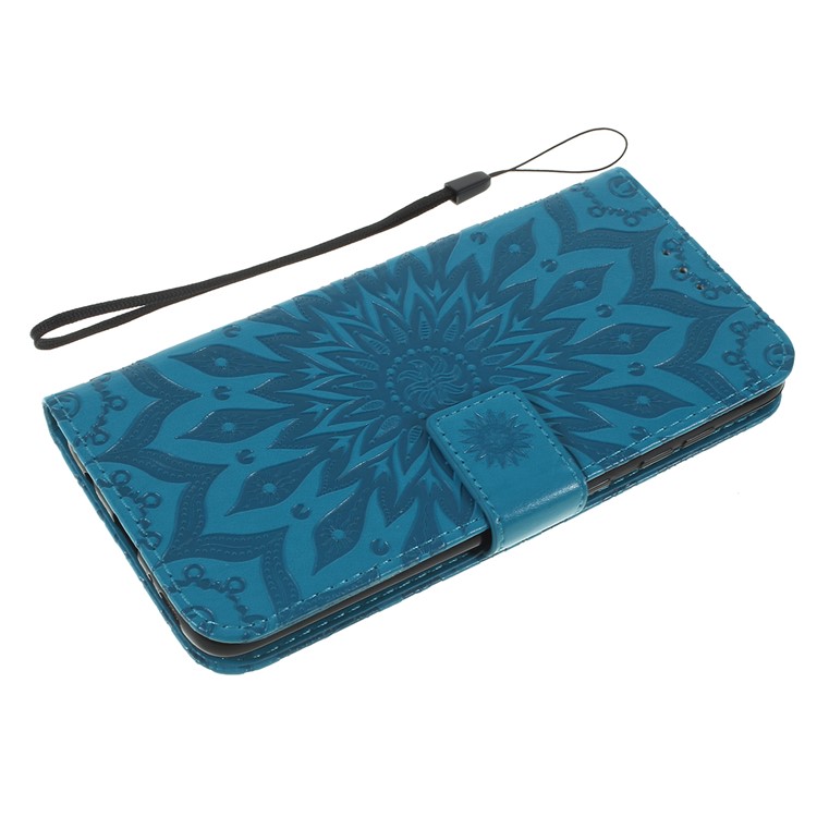 Imprint Sunflower PU Leather Wallet Magnetic Stand Cover for Samsung Galaxy A50 / A50s / A30s - Blue-5