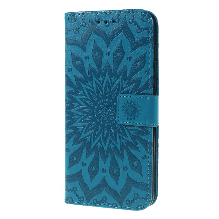 Imprint Sunflower PU Leather Wallet Magnetic Stand Cover for Samsung Galaxy A50 / A50s / A30s - Blue-6