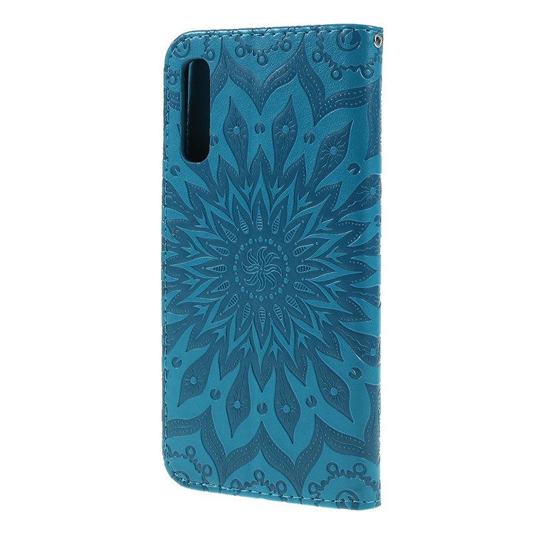 Imprint Sunflower PU Leather Wallet Magnetic Stand Cover for Samsung Galaxy A50 / A50s / A30s - Blue-7