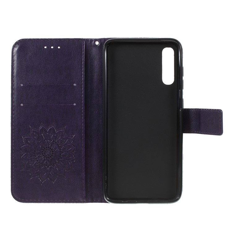 Imprint Sunflower PU Leather Wallet Magnetic Stand Cover for Samsung Galaxy A50 / A50s / A30s - Purple-4