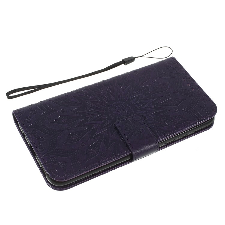 Imprint Sunflower PU Leather Wallet Magnetic Stand Cover for Samsung Galaxy A50 / A50s / A30s - Purple-5