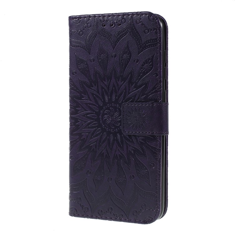 Imprint Sunflower PU Leather Wallet Magnetic Stand Cover for Samsung Galaxy A50 / A50s / A30s - Purple-6