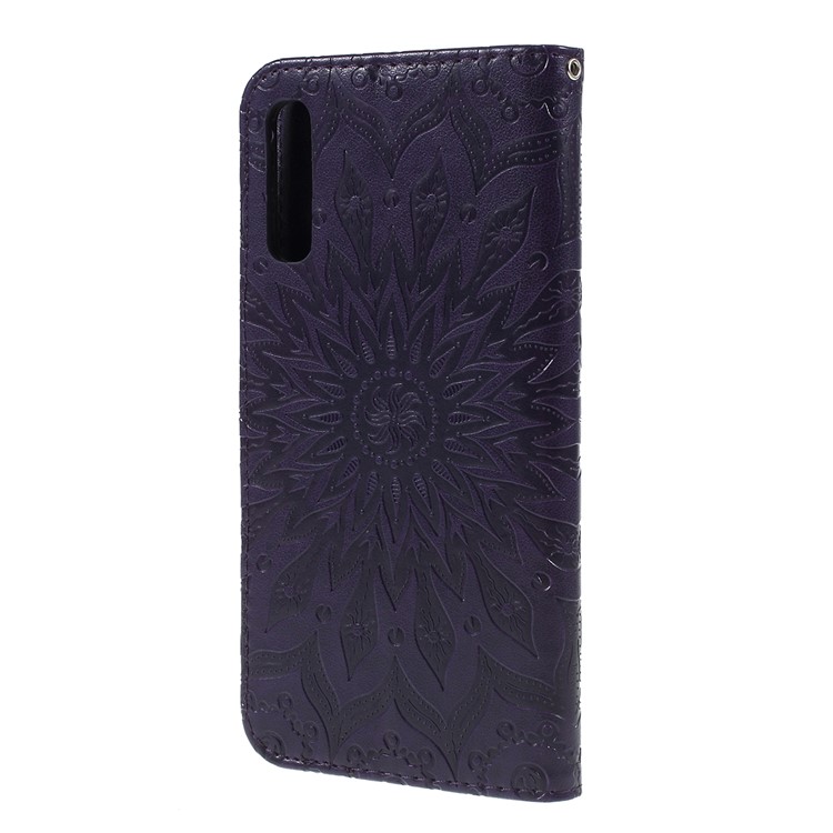 Imprint Sunflower PU Leather Wallet Magnetic Stand Cover for Samsung Galaxy A50 / A50s / A30s - Purple-7