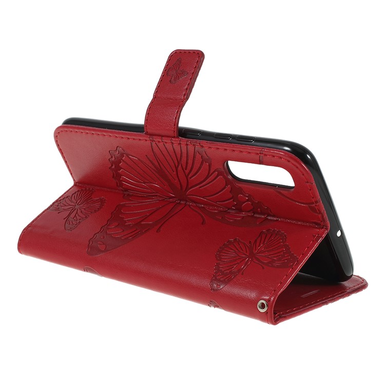 Imprint Butterfly Flowers Leather Stand Wallet Folio Case for Samsung Galaxy A50 / A50s / A30s - Red-3
