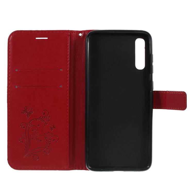 Imprint Butterfly Flowers Leather Stand Wallet Folio Case for Samsung Galaxy A50 / A50s / A30s - Red-4