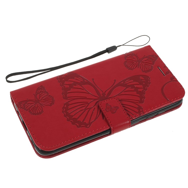 Imprint Butterfly Flowers Leather Stand Wallet Folio Case for Samsung Galaxy A50 / A50s / A30s - Red-5