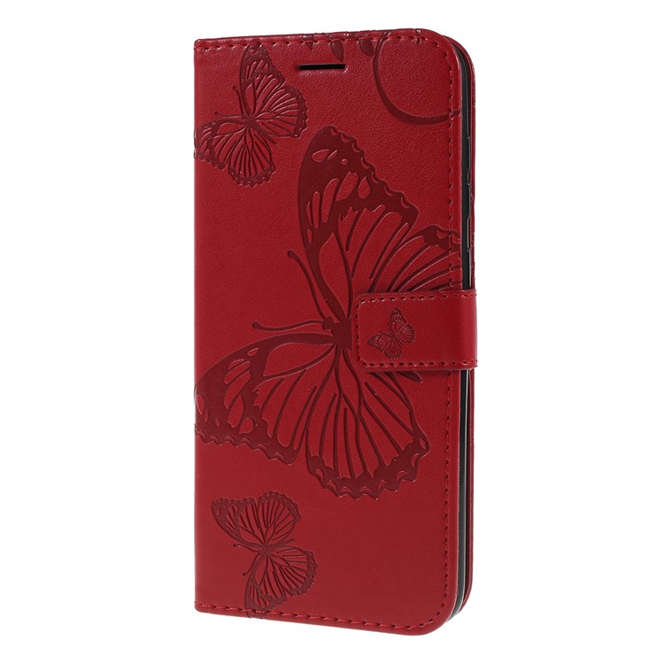 Imprint Butterfly Flowers Leather Stand Wallet Folio Case for Samsung Galaxy A50 / A50s / A30s - Red-6
