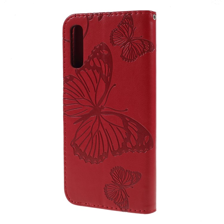 Imprint Butterfly Flowers Leather Stand Wallet Folio Case for Samsung Galaxy A50 / A50s / A30s - Red-7