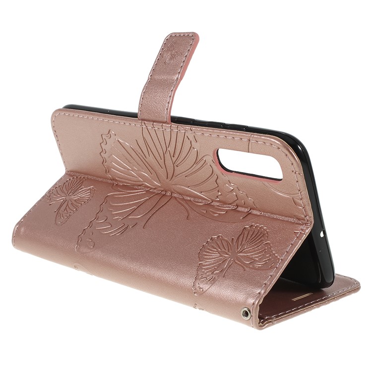 Imprint Butterfly Flowers Leather Stand Wallet Folio Case for Samsung Galaxy A50 / A50s / A30s - Rose Gold-3