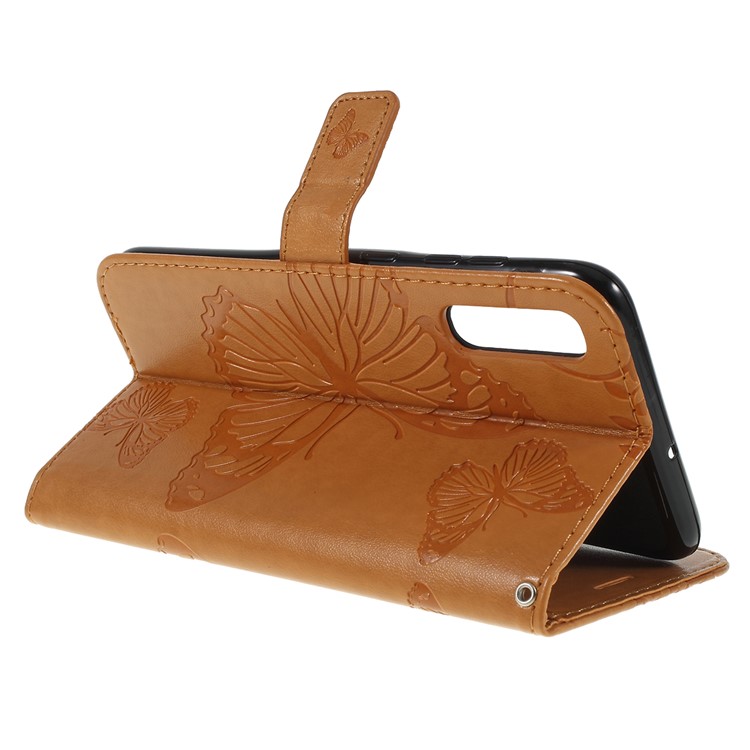 Imprint Butterfly Flowers Leather Stand Wallet Folio Case for Samsung Galaxy A50 / A50s / A30s - Brown-3