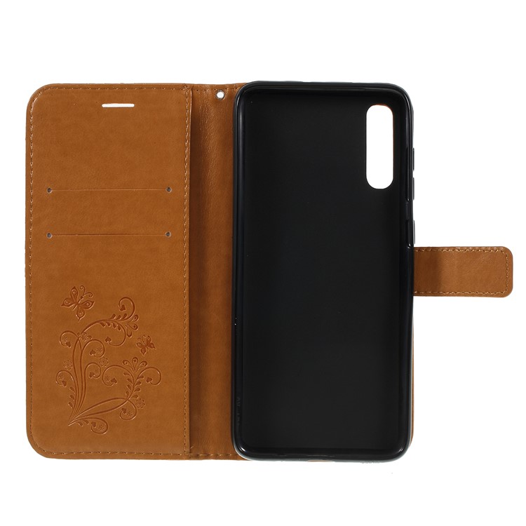Imprint Butterfly Flowers Leather Stand Wallet Folio Case for Samsung Galaxy A50 / A50s / A30s - Brown-4