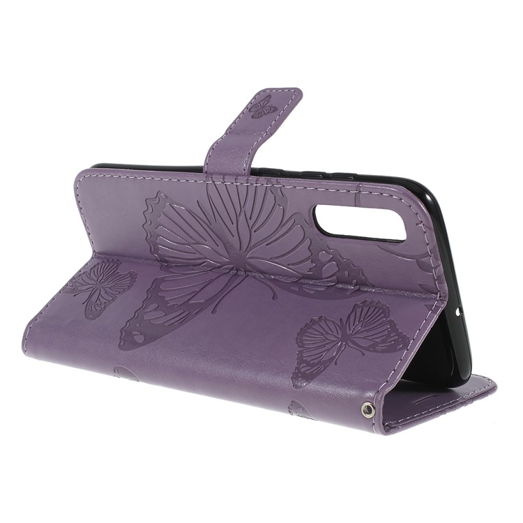 Imprint Butterfly Flowers Leather Stand Wallet Folio Case for Samsung Galaxy A50 / A50s / A30s - Purple-3