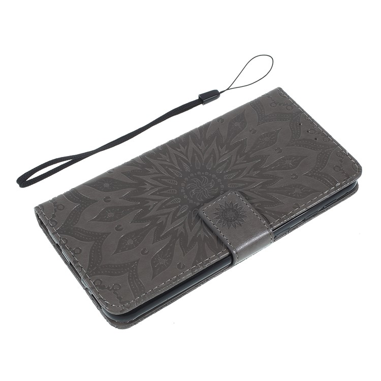Imprint Sunflower PU Leather Wallet Magnetic Stand Cover for Samsung Galaxy M30 / A40s - Grey-10