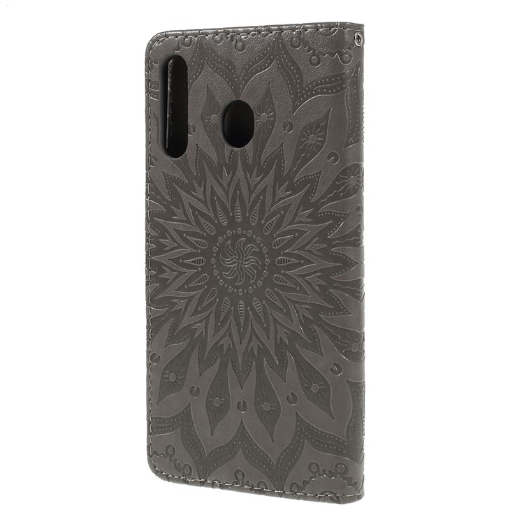 Imprint Sunflower PU Leather Wallet Magnetic Stand Cover for Samsung Galaxy M30 / A40s - Grey-2