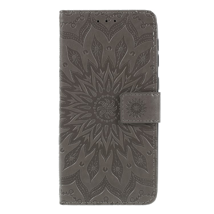 Imprint Sunflower PU Leather Wallet Magnetic Stand Cover for Samsung Galaxy M30 / A40s - Grey-3