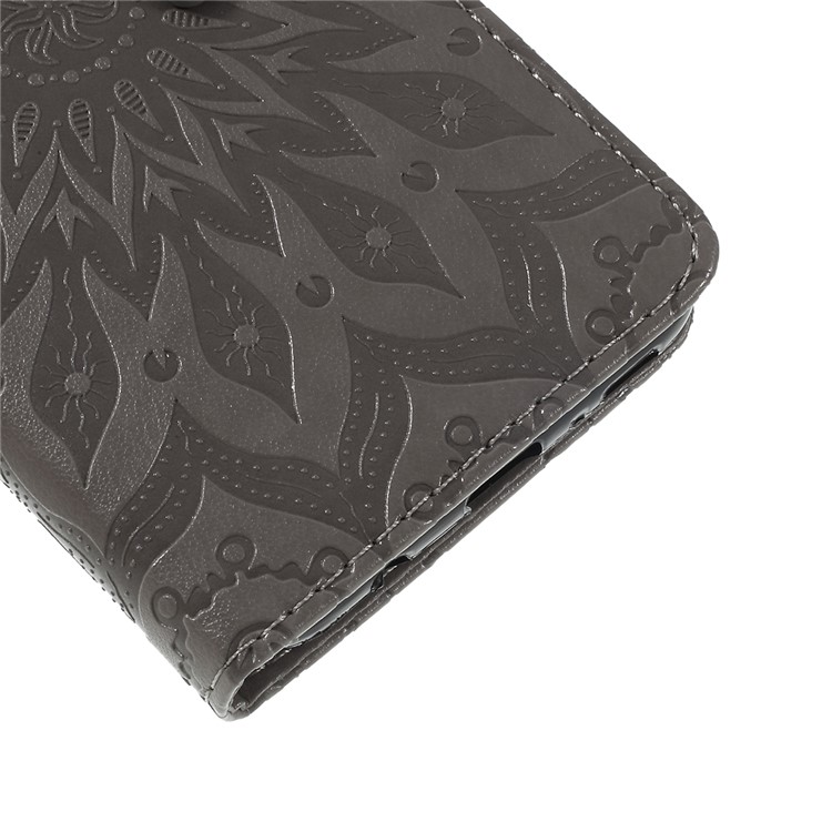 Imprint Sunflower PU Leather Wallet Magnetic Stand Cover for Samsung Galaxy M30 / A40s - Grey-4
