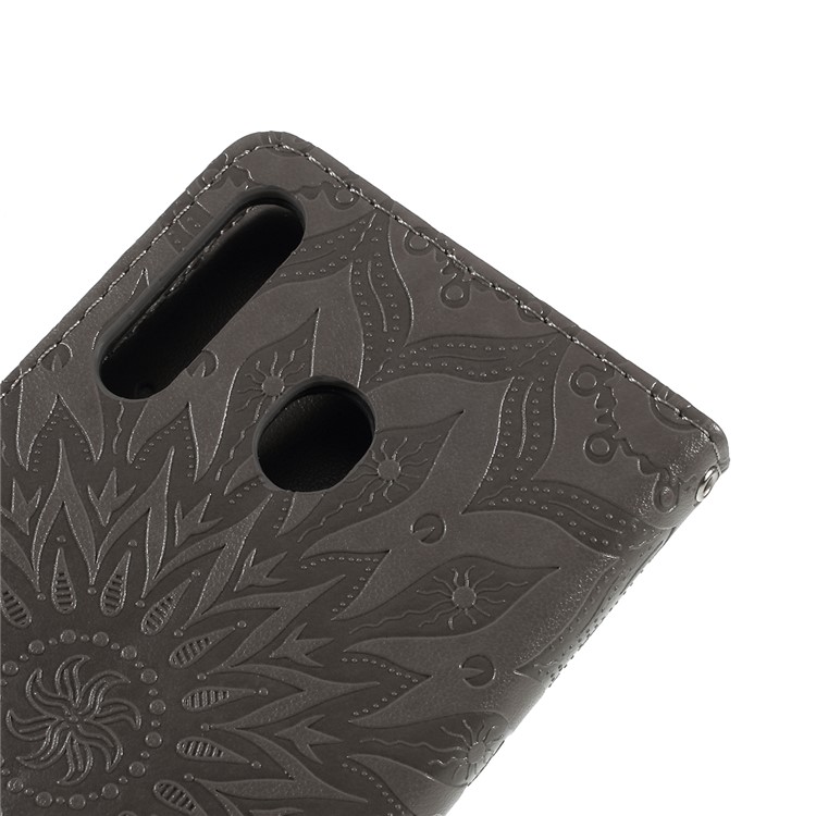 Imprint Sunflower PU Leather Wallet Magnetic Stand Cover for Samsung Galaxy M30 / A40s - Grey-5