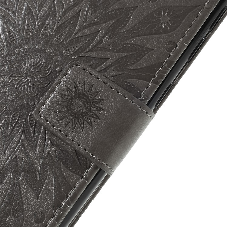 Imprint Sunflower PU Leather Wallet Magnetic Stand Cover for Samsung Galaxy M30 / A40s - Grey-6