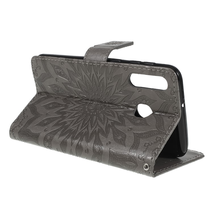 Imprint Sunflower PU Leather Wallet Magnetic Stand Cover for Samsung Galaxy M30 / A40s - Grey-8
